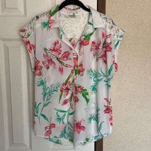 VanHeusen Women's Floral Blouse - White, Pink, and Green Size Large